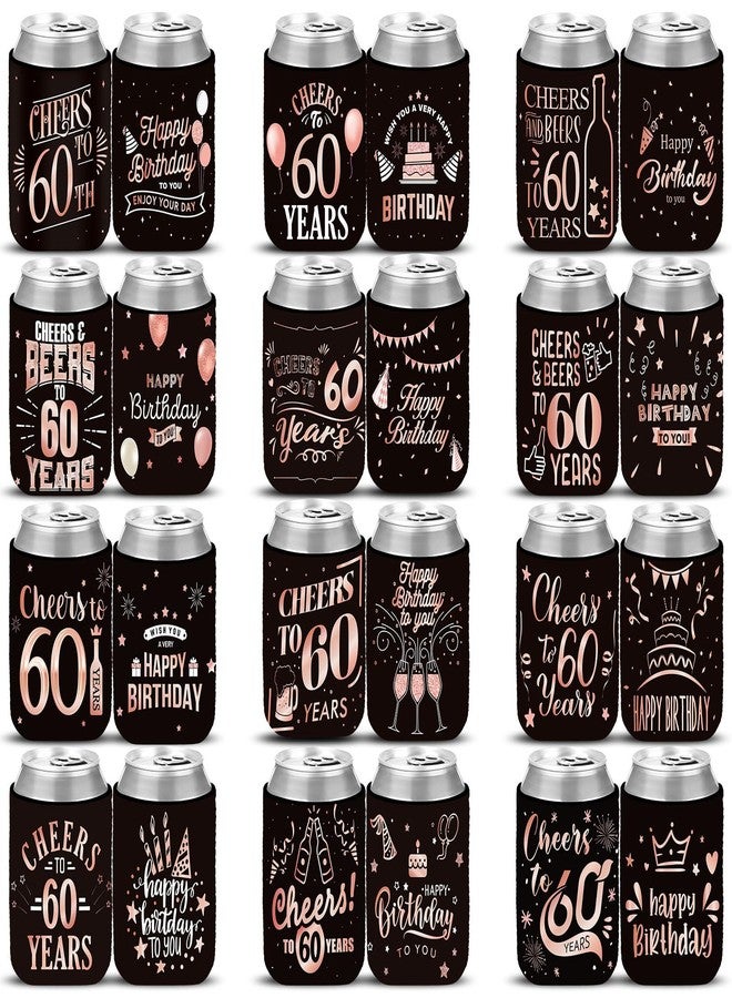 Nitial 24 Pcs Rose Gold 60th Birthday Can Sleeves to 60 Years Can Neoprene Cooler 60th Birthday Decorations 60th Birthday Party Favors Supplies Birthday Gift for Women Men - Image 1